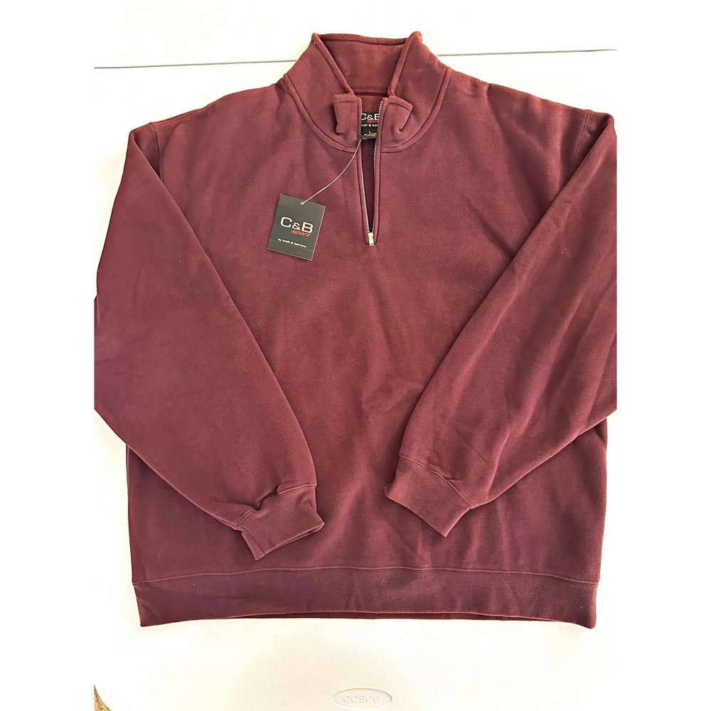 C&B Sport Men's 1/4 Zip Mock Neck Fleece Pullover Sweatshirt Burgundy L
